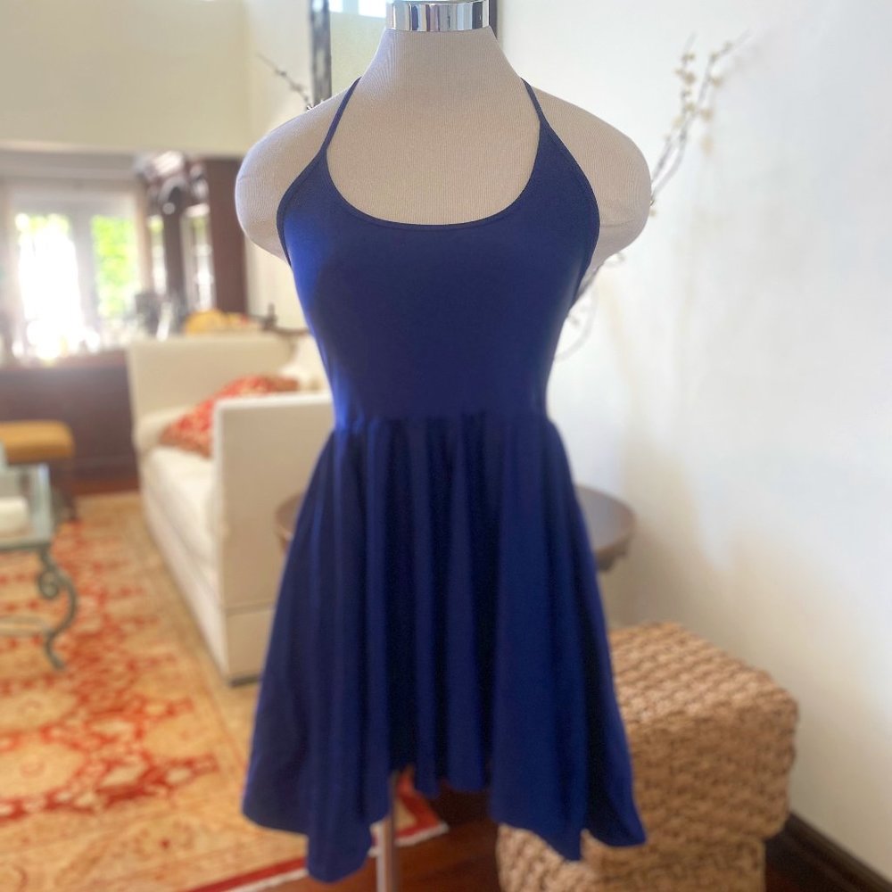 American Apparel Metallic Blue Halter Skater Dress